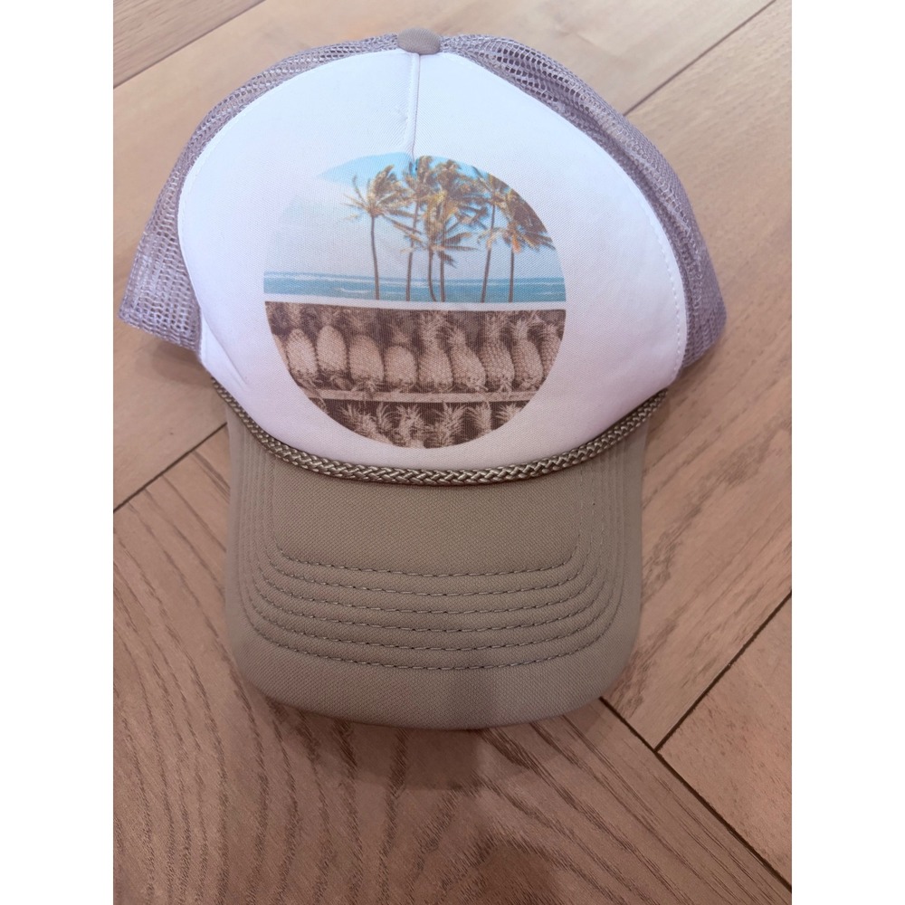 ONeill Womens Palm Tree Pineapple Trucker Hat Mesh Snapback Tan Purple SU8496002